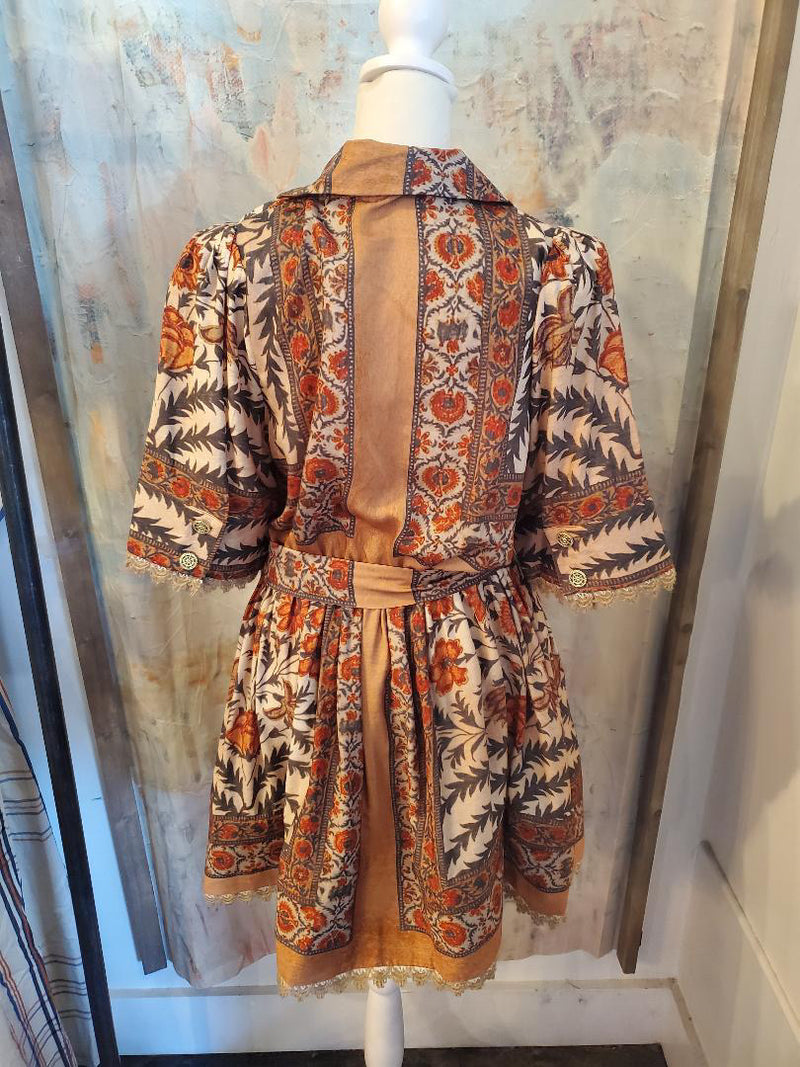 Fall Floral Tie Waist Dress with Pockets