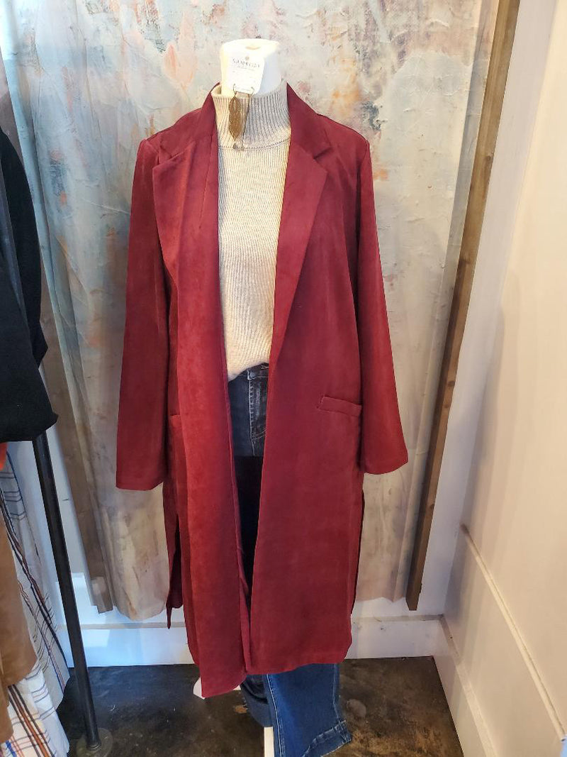 Faux Suede Duster with Pockets