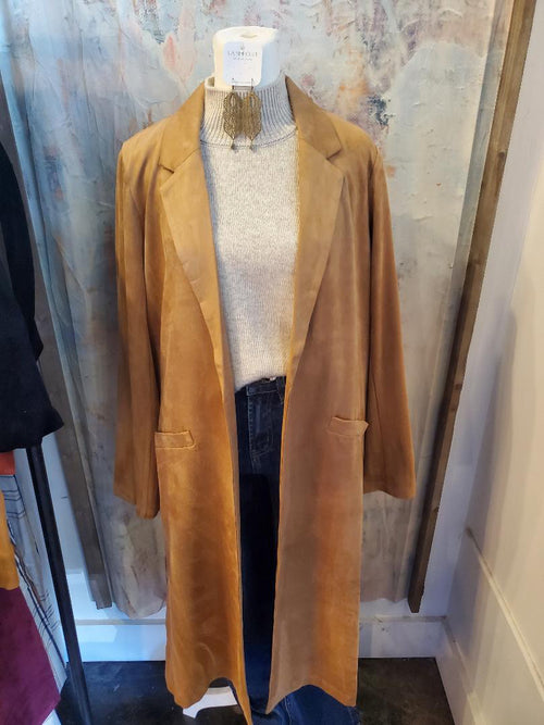 Faux Suede Duster with Pockets