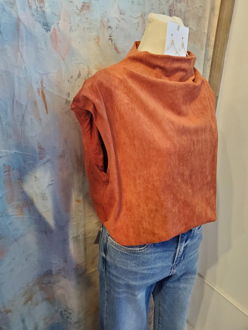 Faux Suede Detail Top