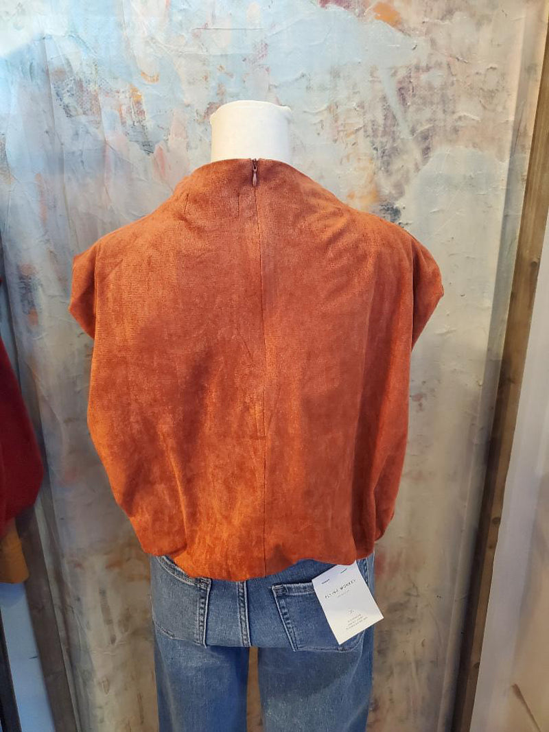 Faux Suede Detail Top