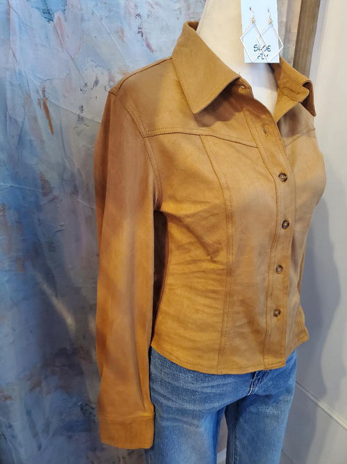 Faux Suede Button Up Top