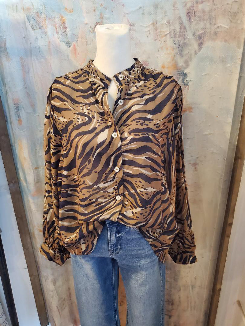 Print Multi Button Up Blouse