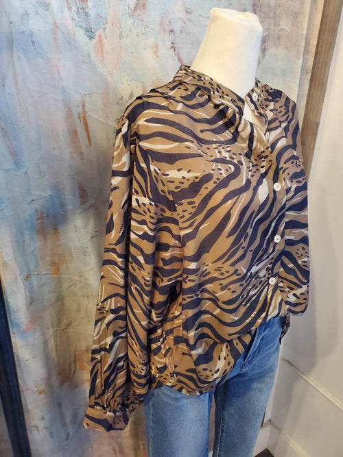 Print Multi Button Up Blouse