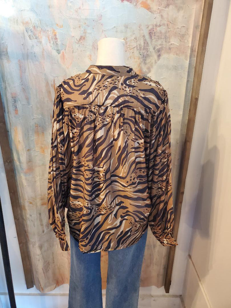 Print Multi Button Up Blouse