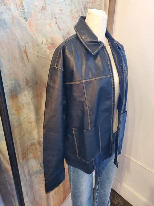Washed Faux Leather Oversize Jacket