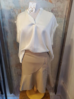 Ruffle Button Down Faux Leather Skirt