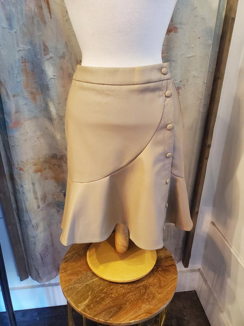 Ruffle Button Down Faux Leather Skirt