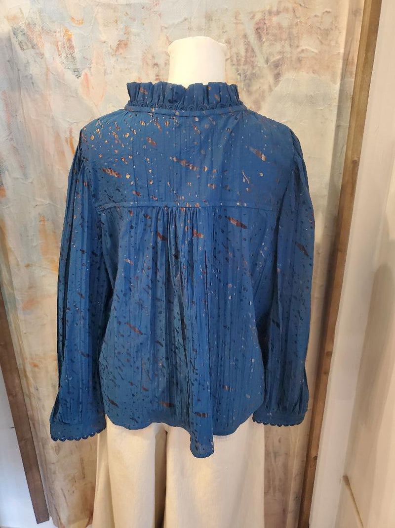 Pintuck Yok Trim Detail Long Sleeve Top