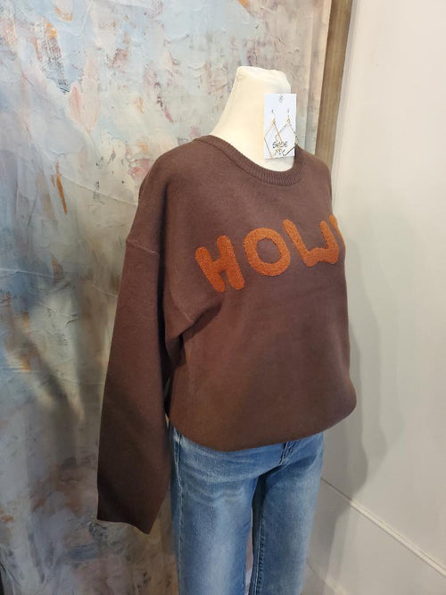 Howdy Embroidery Sweater Top