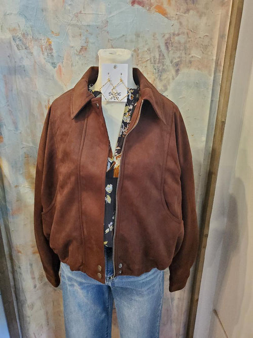 Faux Suede Zip Up Chocolate Jacket