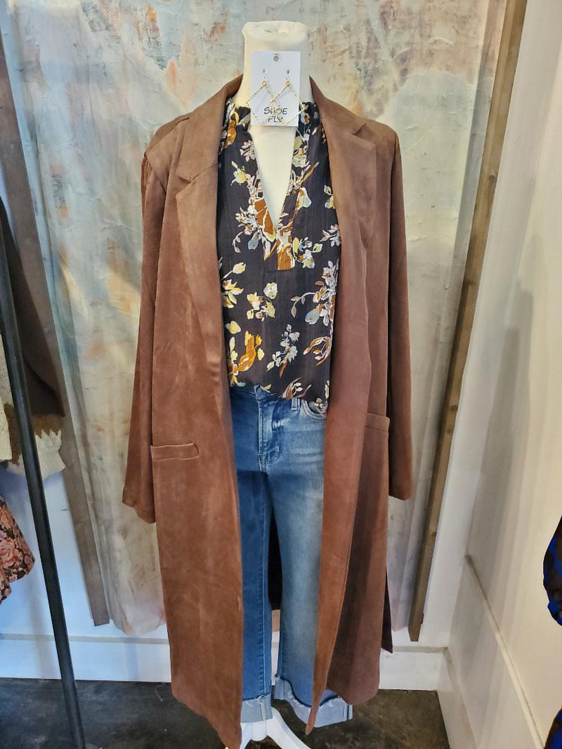 Faux Suede Duster with Pockets