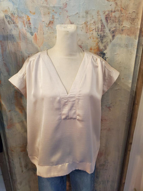 V Neck Placket Shirring Top