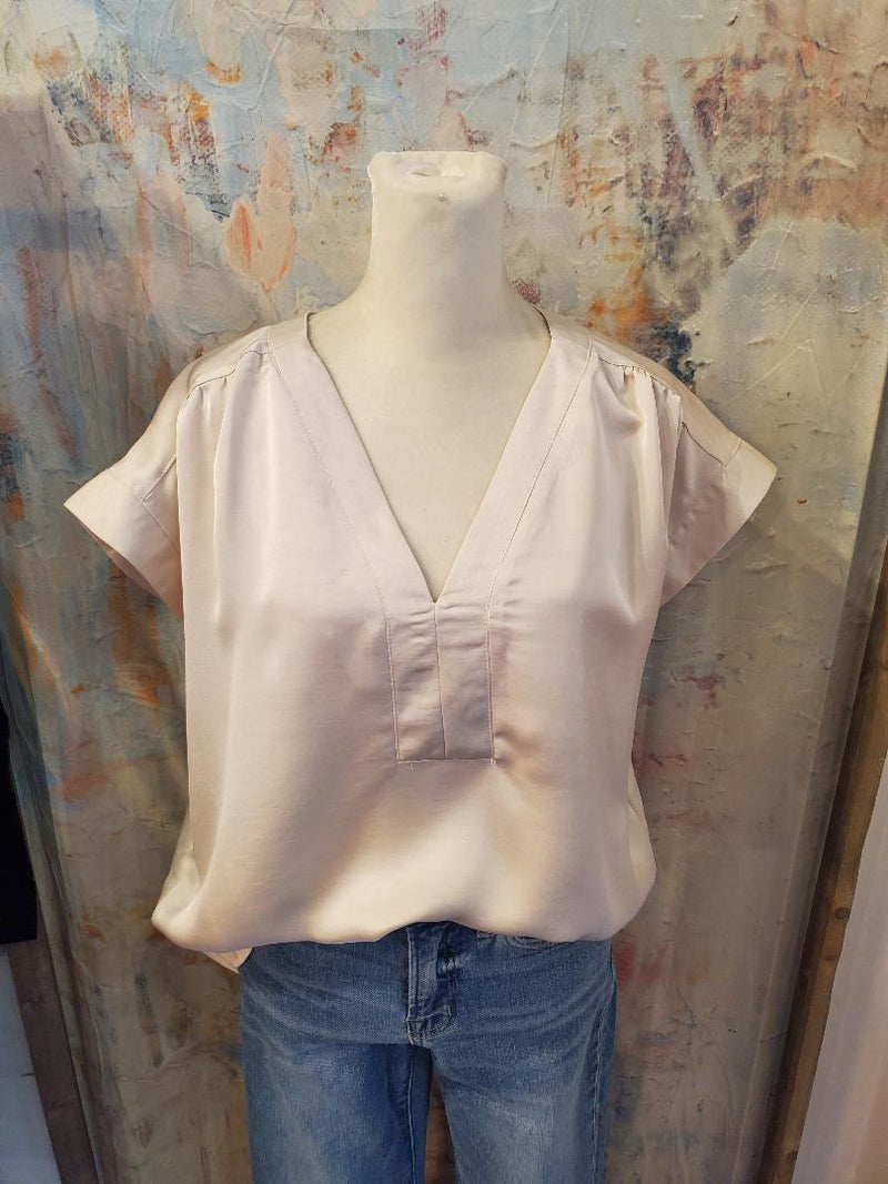V Neck Placket Shirring Top