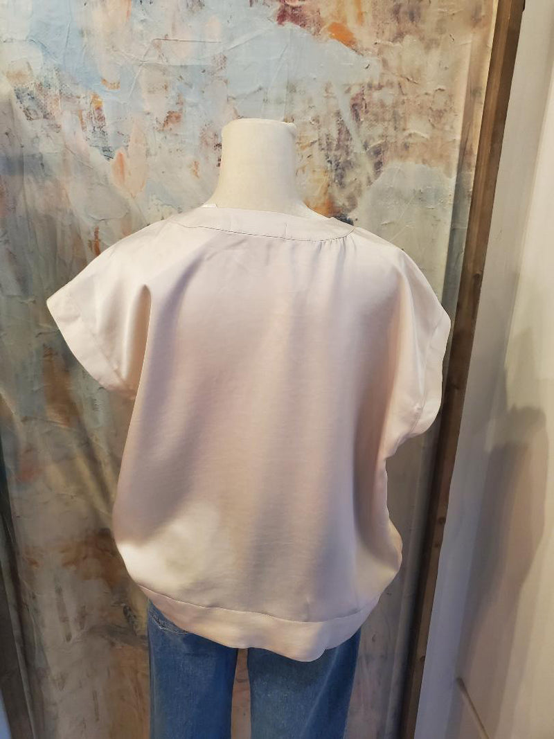 V Neck Placket Shirring Top