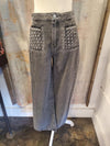 Grid Checker Pocket Detail Denim Pants