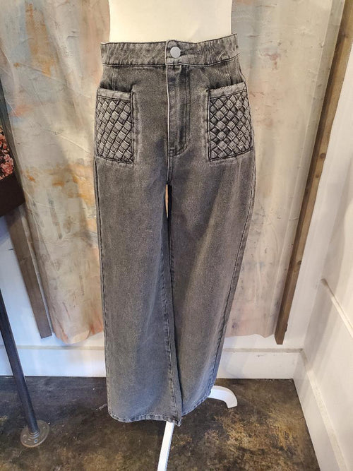 Grid Checker Pocket Detail Denim Pants