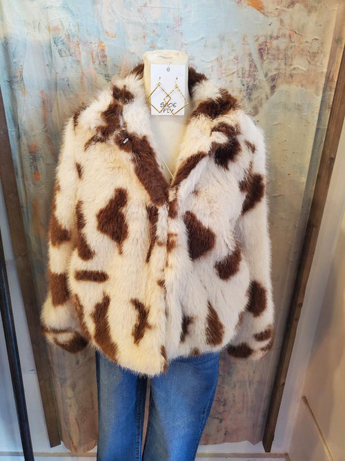 Faux Fur Cow Print Jacket