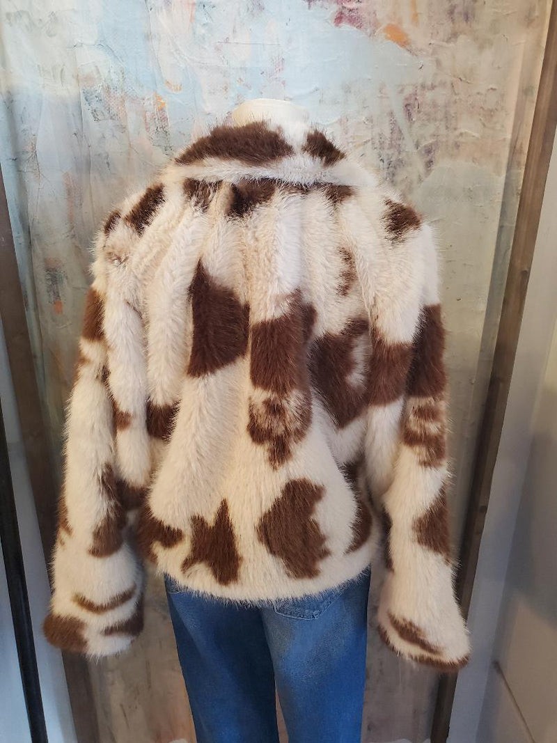 Faux Fur Cow Print Jacket