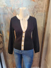 Contrast Placket Sweater Top with Detail Button