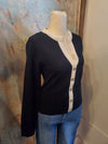Contrast Placket Sweater Top with Detail Button