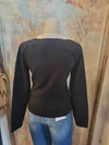 Contrast Placket Sweater Top with Detail Button