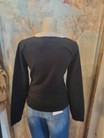 Contrast Placket Sweater Top with Detail Button