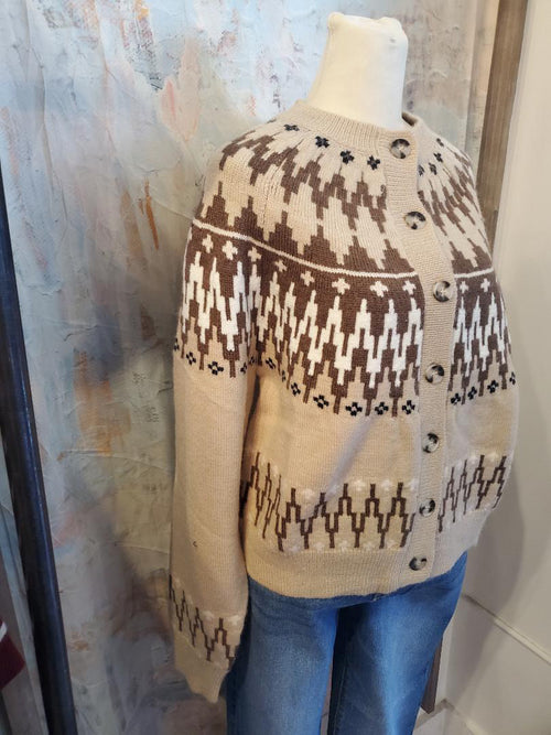 Button Down Cardigan Print Detail