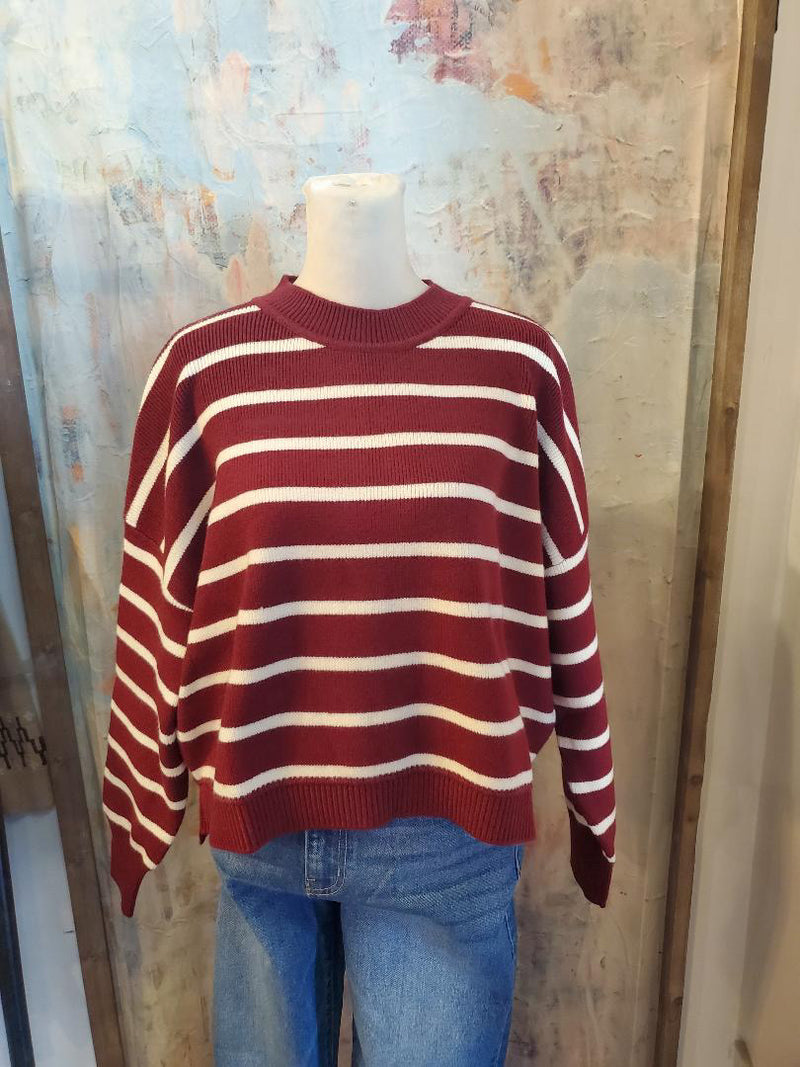 Burgundy/Ivory Stripe Sweater