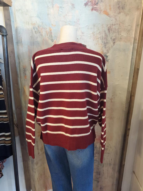 Burgundy/Ivory Stripe Sweater