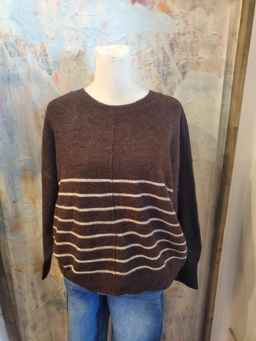 Stripe Front Seam Detail Long Sleeve Sweater
