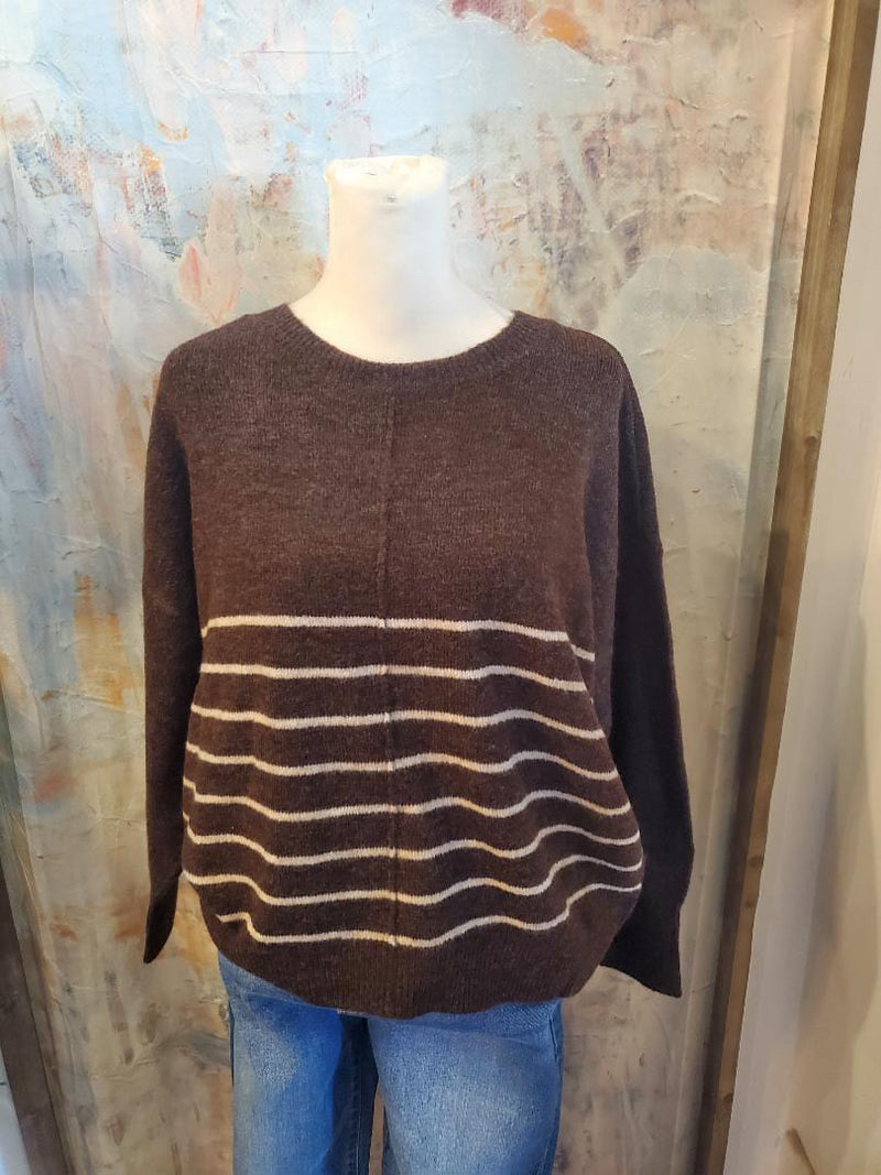Stripe Front Seam Detail Long Sleeve Sweater