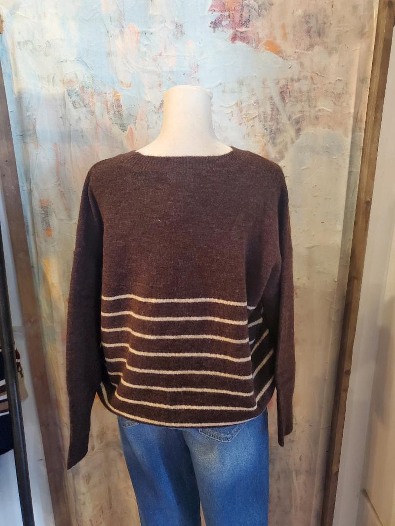 Stripe Front Seam Detail Long Sleeve Sweater