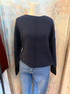 Solid Crew Neck Front Seam Knit Sweater