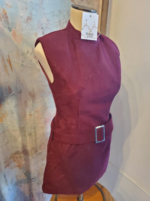 Mock Neck Belted Sleeveless Dress