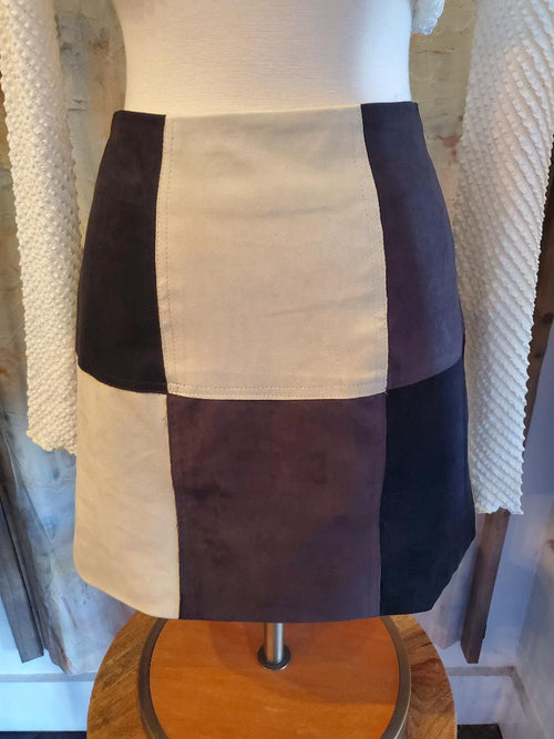 Patch Work Effect Suede Skirt