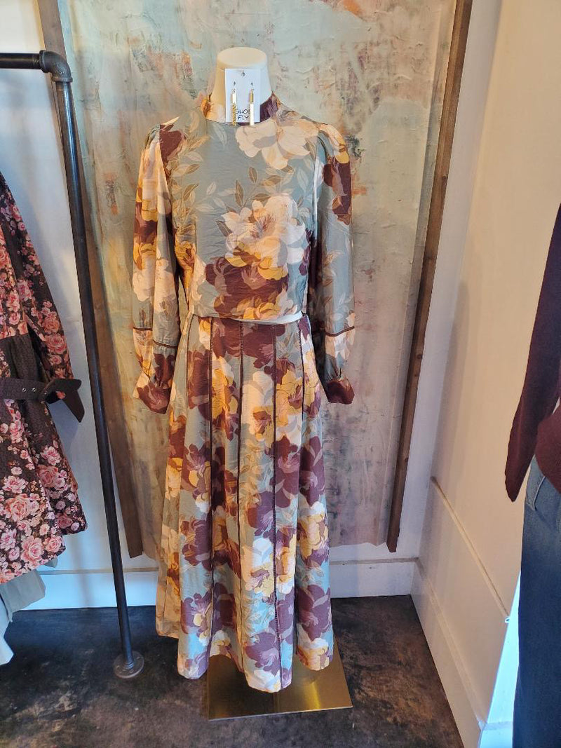 Sage Floral Zip Back Top