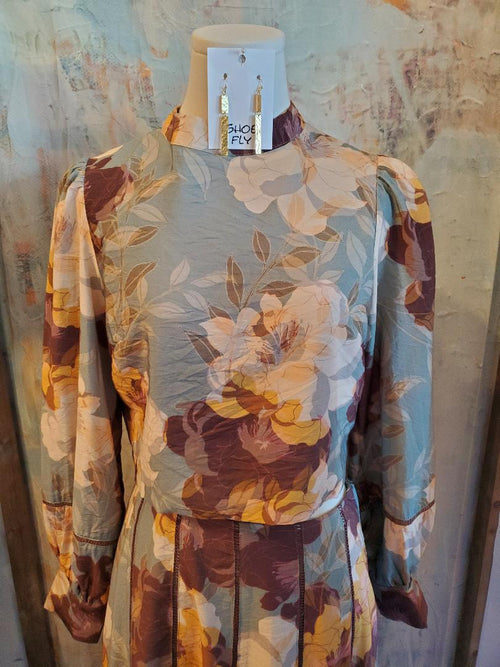 Sage Floral Zip Back Top