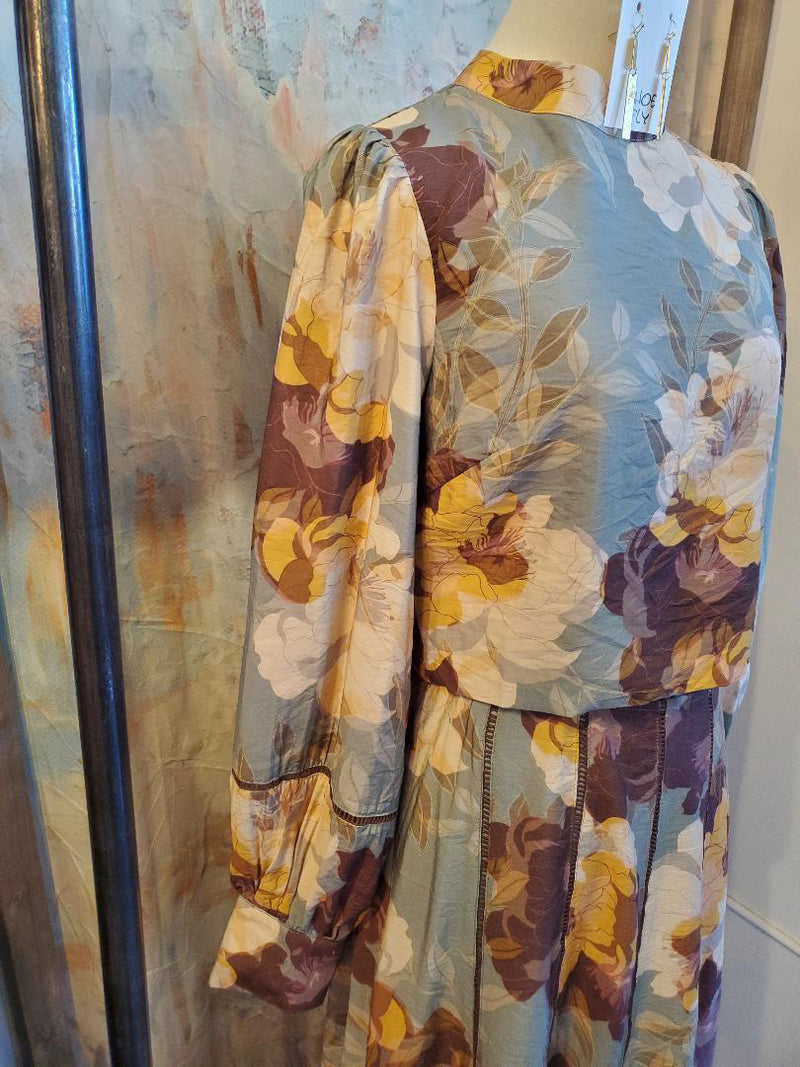 Sage Floral Zip Back Top