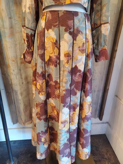 Sage Floral Side Zip Skirt