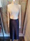 Navy Elastic Waist Silk Midi Skirt