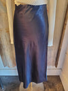 Navy Elastic Waist Silk Midi Skirt