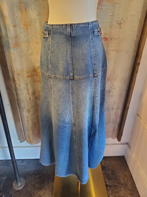 Long Denim Side Buckle Detail Skirt