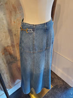 Long Denim Side Buckle Detail Skirt