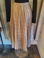 Taupe Black Elastic Waist Pleated Midi Skirt