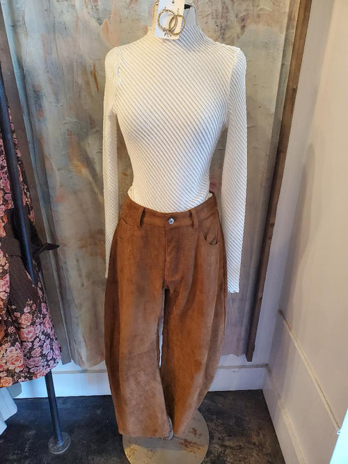 Suede Barrel Pants