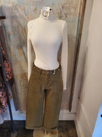 High Rise Slim Wide Olive Denim