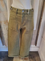 High Rise Slim Wide Olive Denim