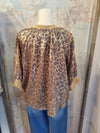 Puff Sleeve Metallic Animal Print Top