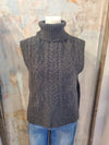 Turtleneck Side Slit Cable Sweater Vest